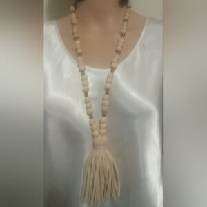 Mudpie Elegant Cream Beaded Necklace with Tassel